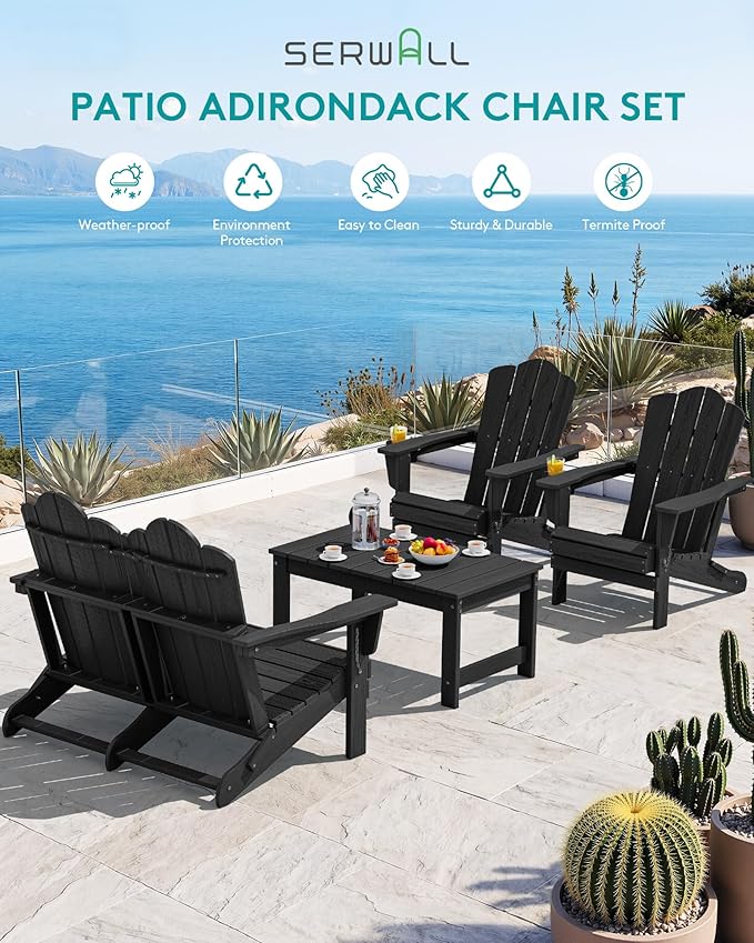 SERWALL Folding Adirondack Bench, HDPE All-Weather Adirondack Loveseat, 660 lbs Capacity - Photo 10