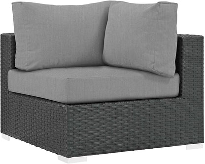Modway Sojourn Wicker Rattan Outdoor Patio Sunbrella Fabric Corner in Canvas Gray