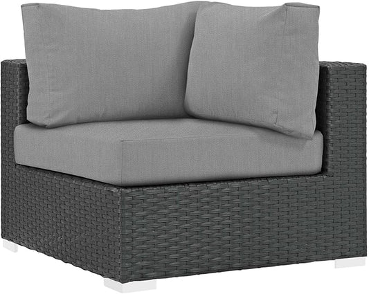 Modway Sojourn Wicker Rattan Outdoor Patio Sunbrella Fabric Corner in Canvas Gray