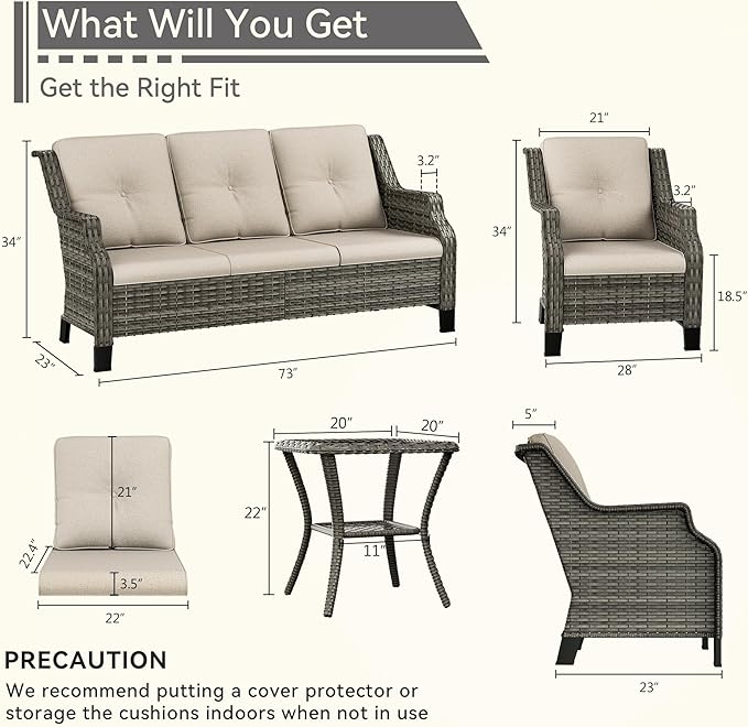 5 Piece Patio Furniture Set, 3-Seater Couch, 2 Chairs and 2 Side Tables - Photo 2