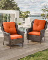Patio Wicker Chairs Outdoor Furniture Chair - Set of 2 Outside All Weather Lawn Dining Brown Rattan Armchair with High - Photo 2