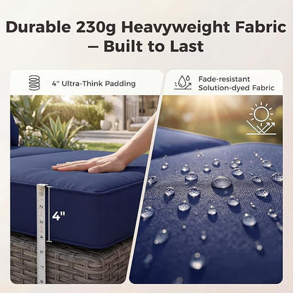 RADIATA 51.2" Outdoor Loveseat Sofa Bed, PE Wicker Patio Daybed with 2-Person Double Chaise Lounge, Independent 5-Position Adjustable Backrest, All-Weather Poolside Furniture