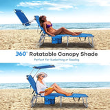 GYMAX Beach Chair with Canopy Shade, Folding Tanning Lounge with Adjustable Backrest, Carry Handle & Side Pocket - Photo 7