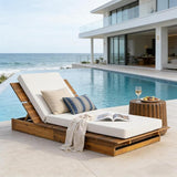 Christopher Knight Home Bard Patio Chaise Lounge Chair Outdoor, Acacia Wood Poolside Sun Lounger with 4-Thick Cushion - Photo 5