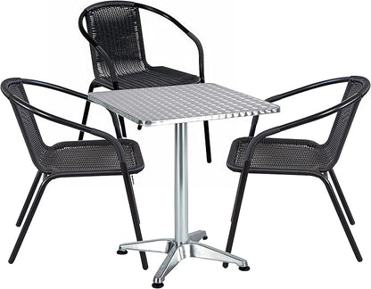 BTEXPERT Indoor Outdoor 27.5" Square Restaurant Table for Patio Stainless Steel Silver Aluminum Furniture with Base