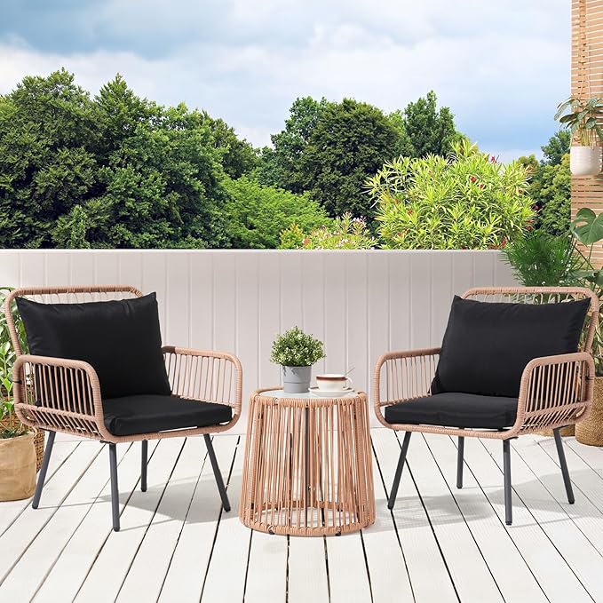 Verano Garden 3 Pieces Patio Bistro Sets, Outdoor Wicker Balcony Furniture Sets - Photo 2