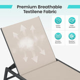 Amopatio 3 Piece Patio Lounge Chairs Set 2 Pool Chaise Lounges with Wheels and 1 Side Table 5-Position Adjustable - Photo 8