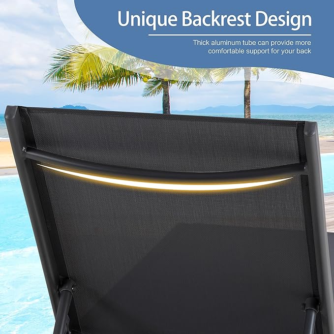 QAQA Patio Chaise Lounge Set of 2, Outdoor Lounge Chairs with 5 Adjustable Positions and Wheels - Photo 6