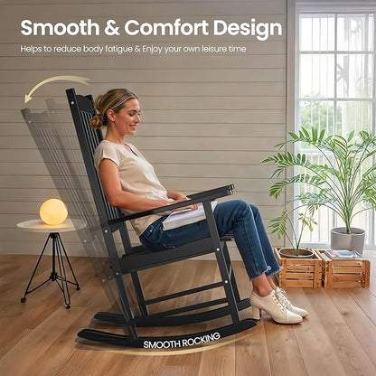 SUPER DEAL Outdoor Wood Rocking Chair for Porch, All Weather Resistant Outdoor Indoor Patio Rocker Chair (2)