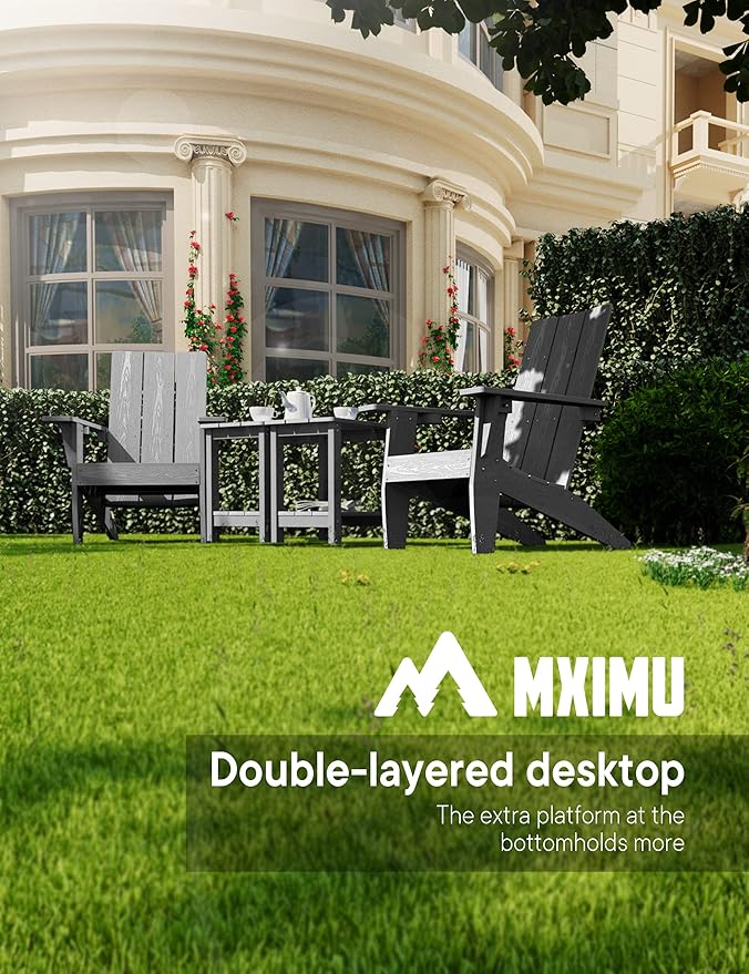 MXIMU Outdoor Side Table for Patio: 16" HIPS Weatherproof Adirondack Table Set of 2 - Small End Tables with Storage for Outside Porch Deck Pool Lawn Garden - 2 Tier Easy Assembly No Maintenance Grey