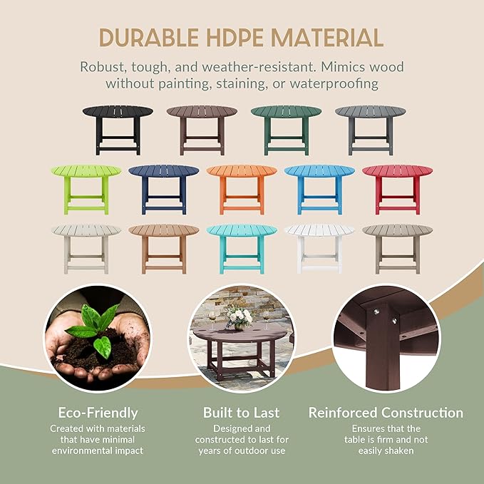 WestinTrends Malibu Low Outdoor HDPE Round Patio Coffee Table, Dark Brown