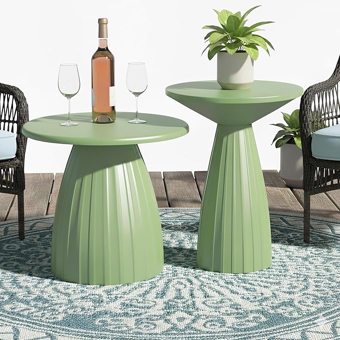 Round Small Patio Side Table Set of 2, Patio Accent End Table, Metal Steel Outdoor Side Table, for Garden, Pool, Yard, Balcony, Living Room, Deck, Weather Resistant, No Assembly