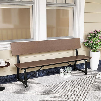 Giantex 72 Inches Outdoor Bench with Weatherproof HDPE Backrest & Seat, Heavy Duty Metal Frame, 1100 Lbs Capacity, Park Bench for 4-Person, Lawn, Porch, Deck, Patio (2, Brown)