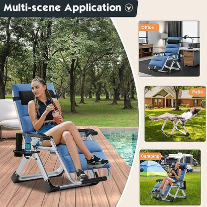 MOPHOTO Zero Gravity Chair, Outdoor Padded Lounge Chair with Side Table, Zero Gravity Recliner Chair, Outdoor Reclining Chair, Sturdy & Comfortable, Supports up to 440lbs