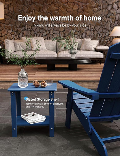 MXIMU Outdoor Side Table for Patio: 16" HIPS Weatherproof Adirondack Table Set of 2 - Small End Tables with Storage for Outside Porch Deck Pool Lawn Garden - 2 Tier Easy Assembly No Maintenance Navy