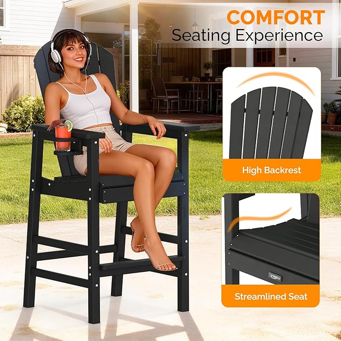 VINGLI Tall Adirondack Chairs Set of 2, All-Weather Plastic Adirondack Chair with Cup Holders - Photo 5