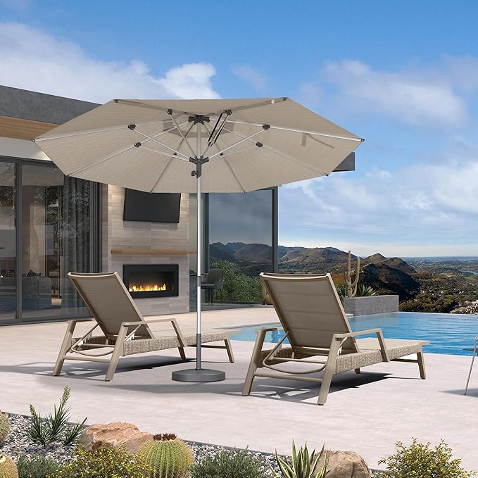 PURPLE LEAF 3-Piece Patio Chaise Lounge Set with Market Umbrella Adjustable Outdoor Recliners for Pool - Photo 1