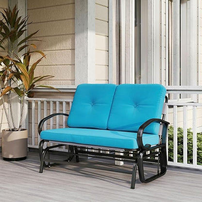 Outsunny Outdoor Glider Bench, 2-Person Patio Rocker Loveseat with Tufted Cushions, Steel Frame for Porch, Garden Backyard, Blue