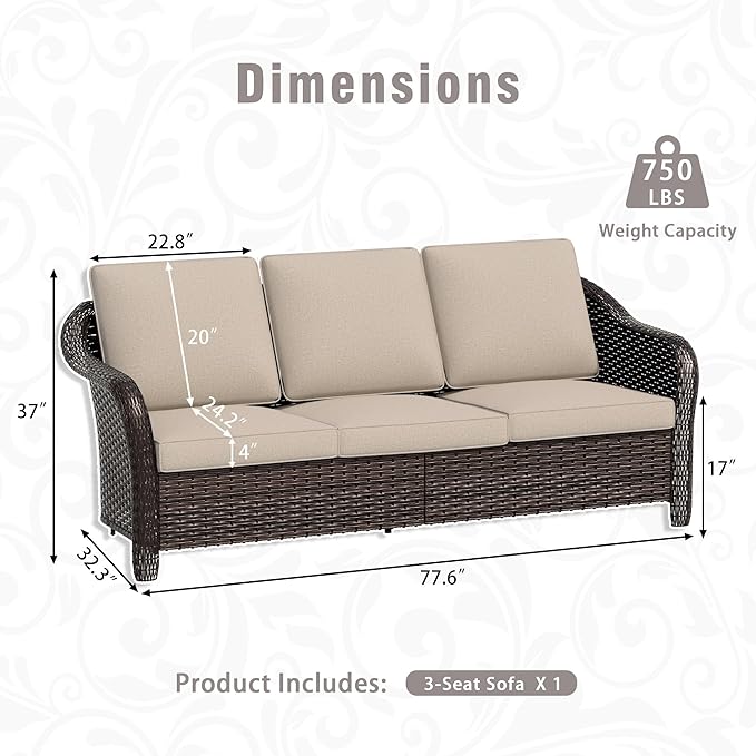3 Piece Patio Wicker Conversation Set, All-Weather Use Outdoor Wicker Sofa with 2 PE Rattan 360 Swivel Chair - Photo 4