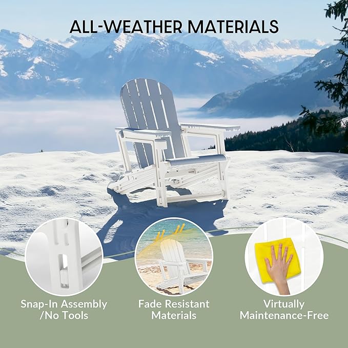 WestinTrends Tool-Free Assembly Outdoor Patio HDPE Plastic Adirondack Chair with Cup Holder, White