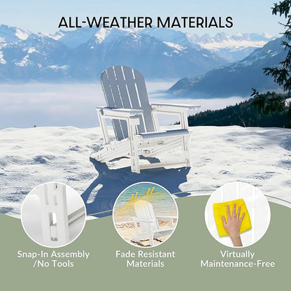 WestinTrends Tool-Free Assembly Outdoor Patio HDPE Plastic Adirondack Chair with Cup Holder, White