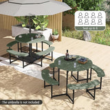 Giantex Picnic Table Bench Set for 4-8 Person, Round 37” Outdoor Dining Table w/Umbrella Hole, HDPE Tabletop - Photo 3