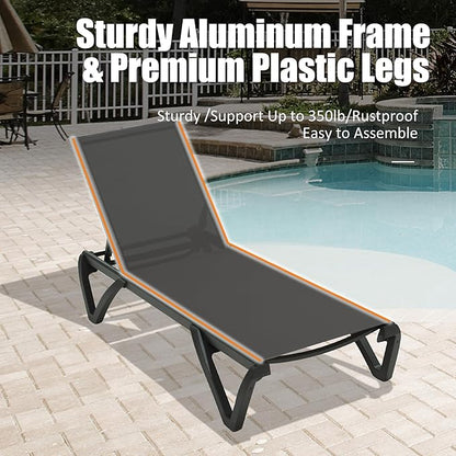Domi Pool Lounge Chairs, Aluminum Patio Chaise Lounge with Side Table, 5 Position Adjustable Backrest and Wheels, All Weather Outdoor Lounge Chairs for Beach, Yard, Balcony, Poolside, Dark Grey