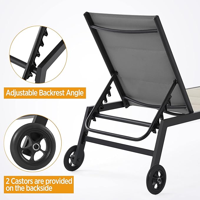 Yaheetech Outdoor Patio Chaise Lounge, All Weather Outdoor Lounge with Wheels, 5-Position Adjustable Recliner for Patio - Photo 6