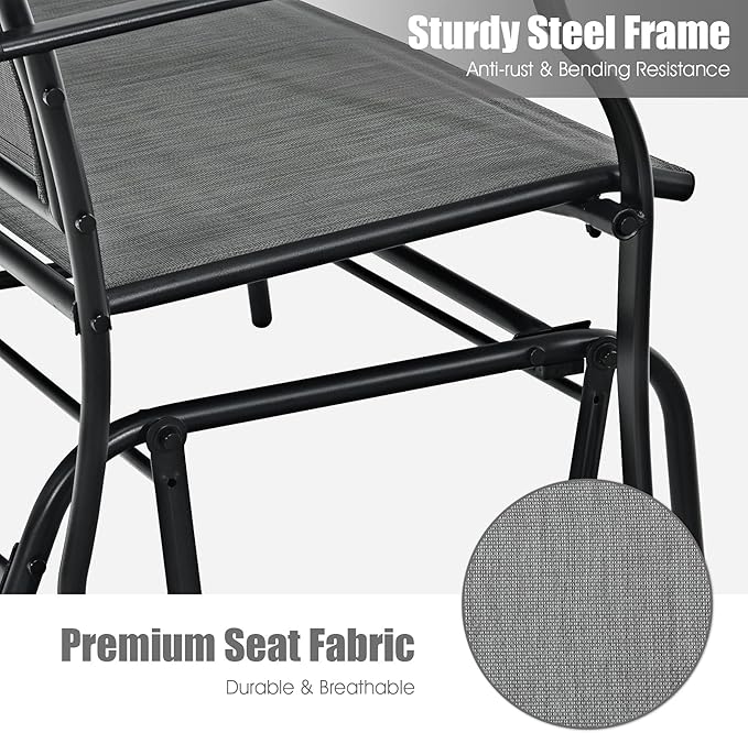 Giantex Patio Glider Benches for Outside, Swing Glider Chair with Steel Frame, 400 LBS Capacity, Patio Swing Rocker - Photo 6