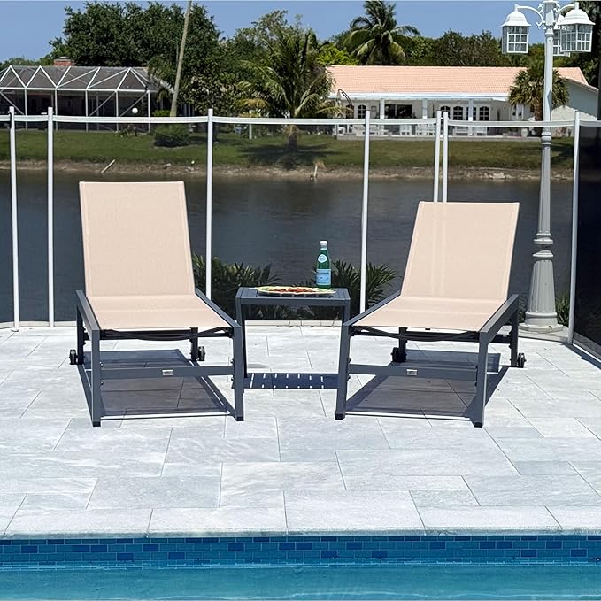 PURPLE LEAF 6-Piece Patio Chaise Lounge Outdoor Pool Lounge Chairs with Adjustable Backrest and Side Tables Aluminum - Photo 2