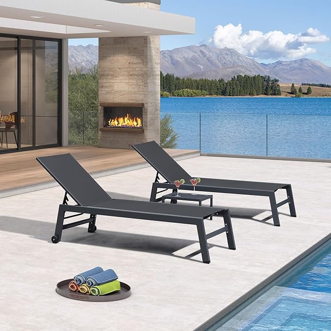 PURPLE LEAF Patio Chaise Lounge Set for 4 Outdoor Chaise Lounge Chair with Aluminum Frame and Easy-to-Move Wheels Pool - Photo 2
