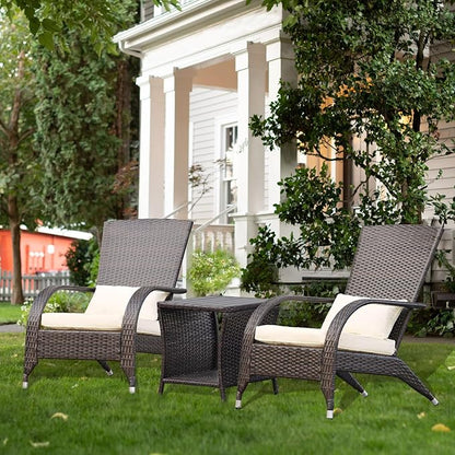 Adirondack Chairs Set 2 Outdoor Wicker Rattan Fire Pit Chairs Oversized Comfy Relax Accent Patio Chairs with Soft Cushion Low Deep Seating Tall Curved Backrest for Outside Backyard Deck Porch Cream