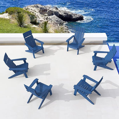 LUE BONA Modern Adirondack Chairs Set of 6, Navy Blue Plastic Adirondack Chair, High Back Poly Adirondack Fire Pit Chairs Weather Resistant, Patio Outdoor Chairs for Porch, Deck, Pool, Garden, 330LBS