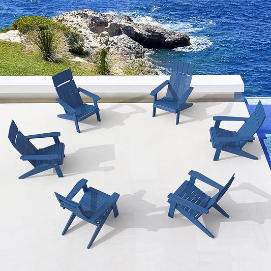 LUE BONA Modern Adirondack Chairs Set of 6, Navy Blue Plastic Adirondack Chair, High Back Poly Adirondack Fire Pit Chairs Weather Resistant, Patio Outdoor Chairs for Porch, Deck, Pool, Garden, 330LBS
