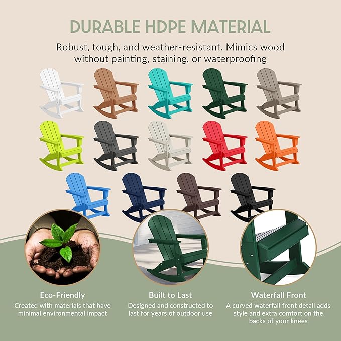 WestinTrends Malibu Outdoor/Patio Poly Adirondack Rocking Chair, Dark Green