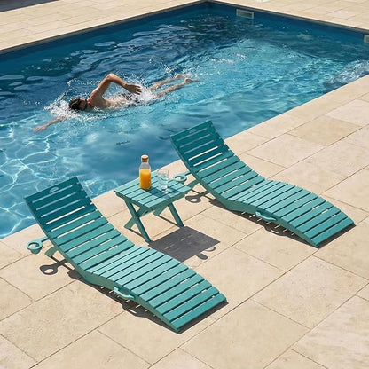 Pre-Assembled Folding in-Pool Lounge Chair, HDPE Outdoor Chaise Lounge with Cup Holder, Pool Lounge Chair for Poolside, Patio, Beach, Deck (Aruba Blue)