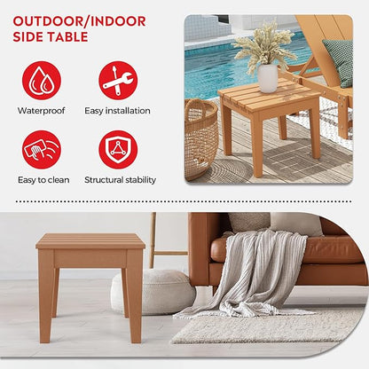 Costaelm Small Outdoor Side Table, Patio End Table Weather Resistant Outdoor Coffee Table, Square Conversation Table for Indoor, Porch, Balcony, Garden, Poolside, Deck, Teak