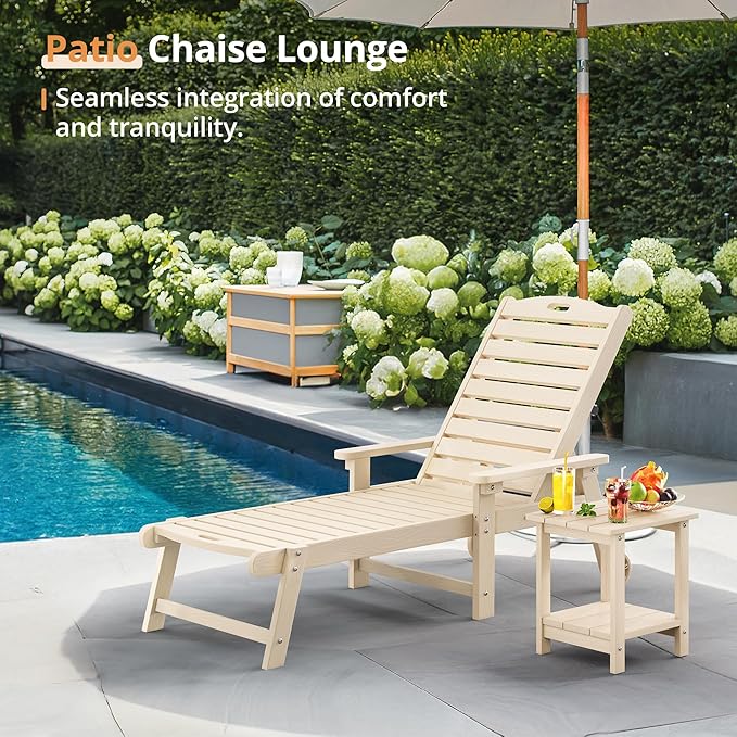 LUE BONA HDPS Chaise Lounge Chair Set of 2, Outdoor Pool Lounge Chairs with Adjustable Backrest - Photo 3