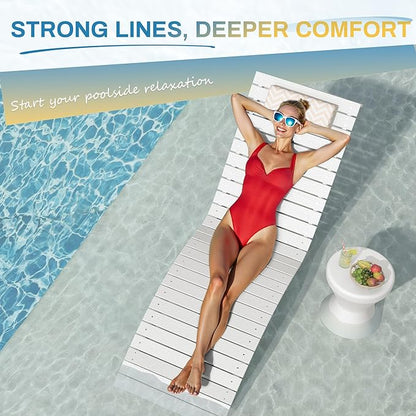 Pool Lounge Chairs Outdoor Set of 2，HDPS Long Pool Chairs for in Pools, Weighted All Weather Tanning Chair with Headrest，Chaise Lounge for Outside Beach Patio Sun Bathing Hotel, White