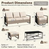 6 Pieces Metal Wicker Patio Furniture Set - 75" Sofa, Two Swivel Chairs and Two Ottomans - Photo 2
