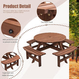Wooden Picnic Table,Outdoor Wooden Dining Rectangle Table w/Umbrella Hole,for Patio,Garden,Backyard - Photo 3