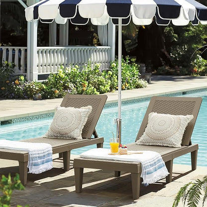 Homall Outdoor Lounge Chairs Set of 2, Quick Assembly & Waterproof Patio Chaise Lounge with Adjustable Backrest for Poolside, Beach, Garden (Light Brown)