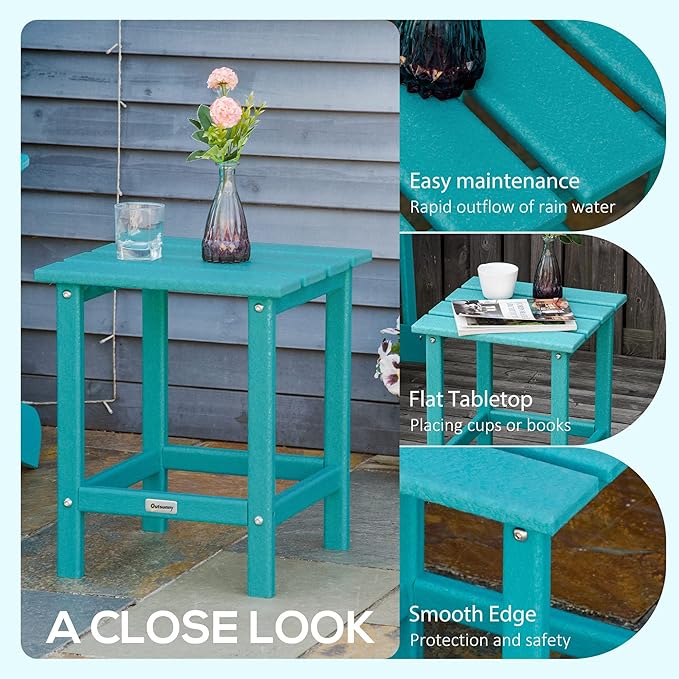 Outsunny Patio Side Table, 15" Square Outdoor End Table, HDPE Plastic Tea Table for Adirondack Chair, Backyard or Lawn, Green