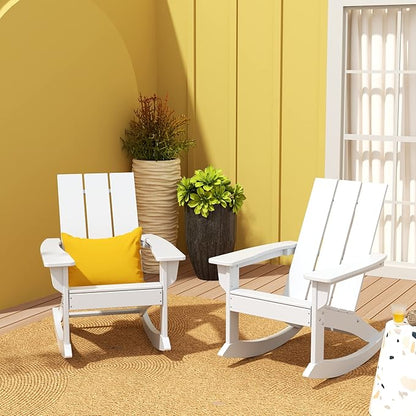 WO WESTIN OUTDOOR HDPE Shoreside Modern Rocking Poly Adirondack Chair (Set of 2),White