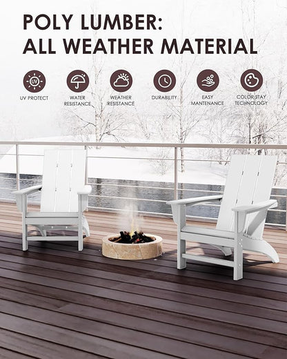 Poly Lumber Adirondack Chair with Cup Holder, All-Weather Resistant Outdoor Patio Chairs, Look Like Wood, Pre-Assembled Outdoor Fire Pit Chair for Pool, Deck, Backyard, Garden, White