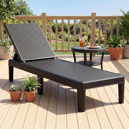 Tangkula Outdoor Chaise Lounger Chair, 4-Position Reclining Chair with Waterproof Rattan Textured PP Surface, 330 lbs Capacity & Easy Assembly for Pool Garden Deck Beach (1,Black)