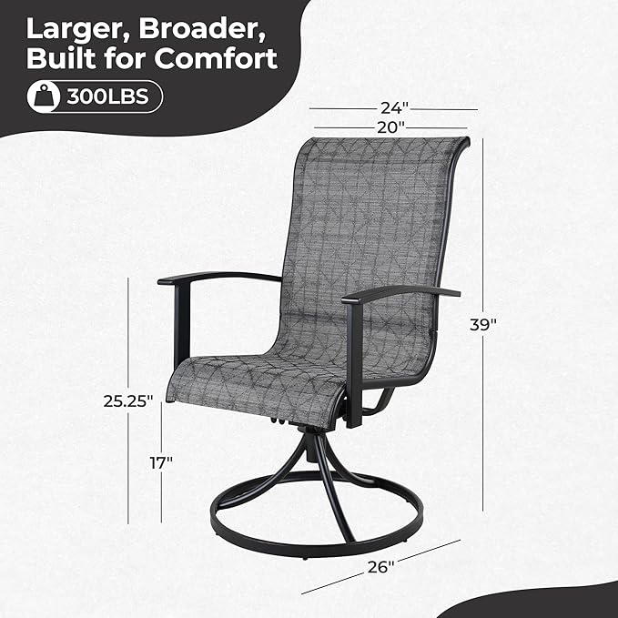 Grand patio Outdoor Swivel Dining Chairs 6-Piece Patio Dining Chair Set Mesh Sling Patio High Back Swivel Rockers, Black & Grey Plaid