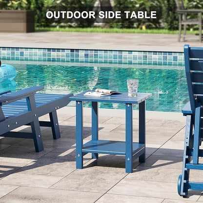 Adirondack Outdoor Side Table, 16.6" Small Patio End Table, 2-Tier HDPE Plastic Table for Poolside Porch Garden, Weather Resistant & Easy Assembly (Navy Blue, Rectangle)