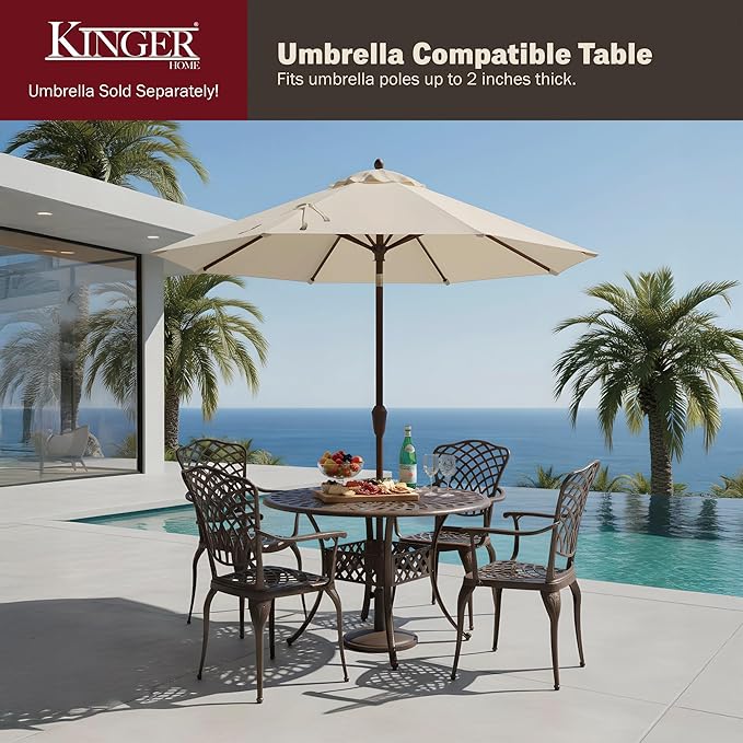 Kinger Home Arden 5-Piece Outdoor Dining Set for 4, Cast Aluminum Patio Furniture, Round Table with Chairs - Photo 4