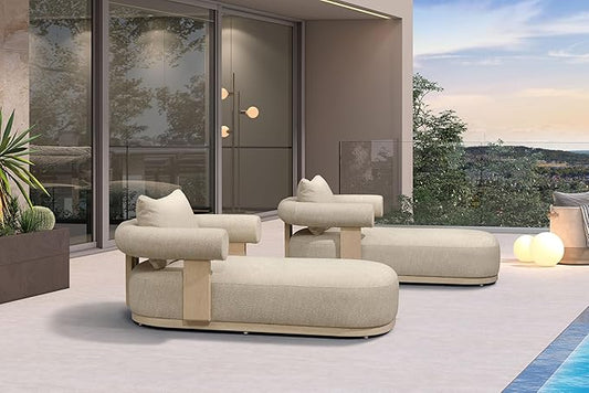 PURPLE LEAF Outdoor Chaise Lounge Set of 2 Chair Modern Aluminum Lounger Daybed with Lumbar Pillow and Armrest for Patio Poolside Beach Sunbathing Deck, Cream